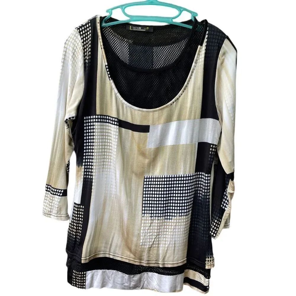 Lior Paris  layered look abstract print tunic edgie black mesh